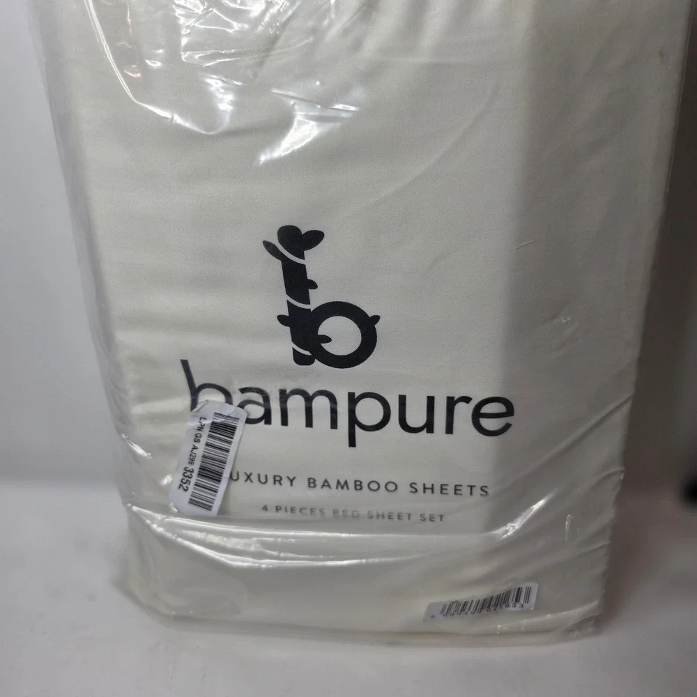 Bampure Luxury King Bamboo Sheet Set 4 Pc Cooling Bed Sheets Off White NEW